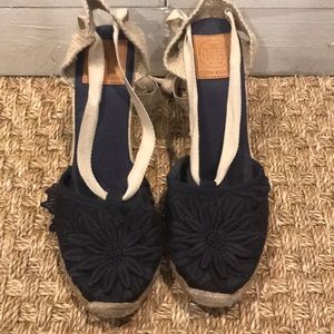 Tory Burch Navy Espadrille Wedges Size 10.5